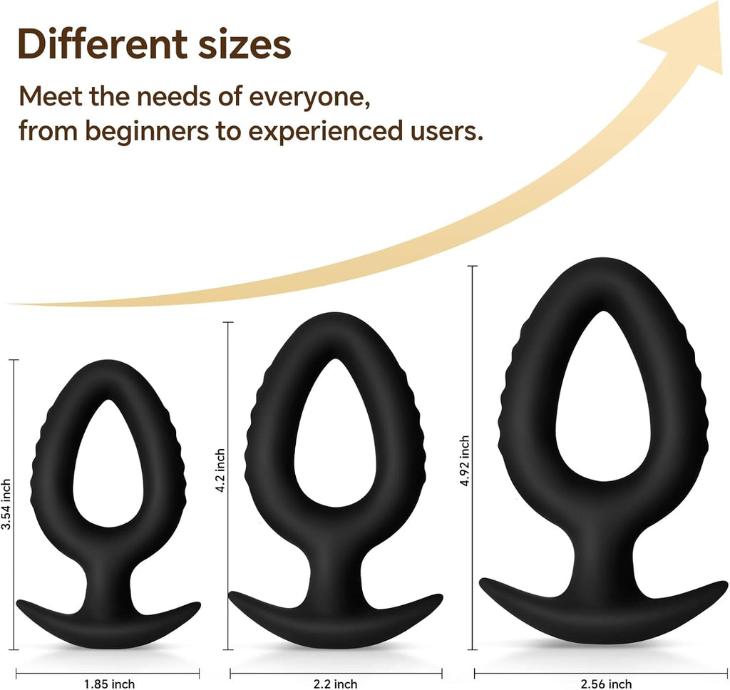 Three-piece anal plug set – a set of hollow silicone anal plugs, soft and flexible