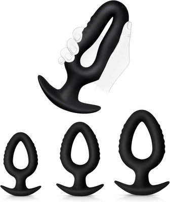 Three-piece anal plug set – a set of hollow silicone anal plugs, soft and flexible