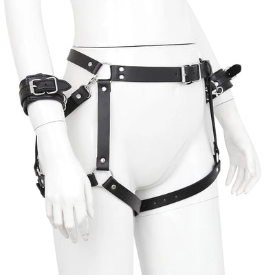Pu Leather Harness Adjustable With Hand Cuffs Leg Cuffs