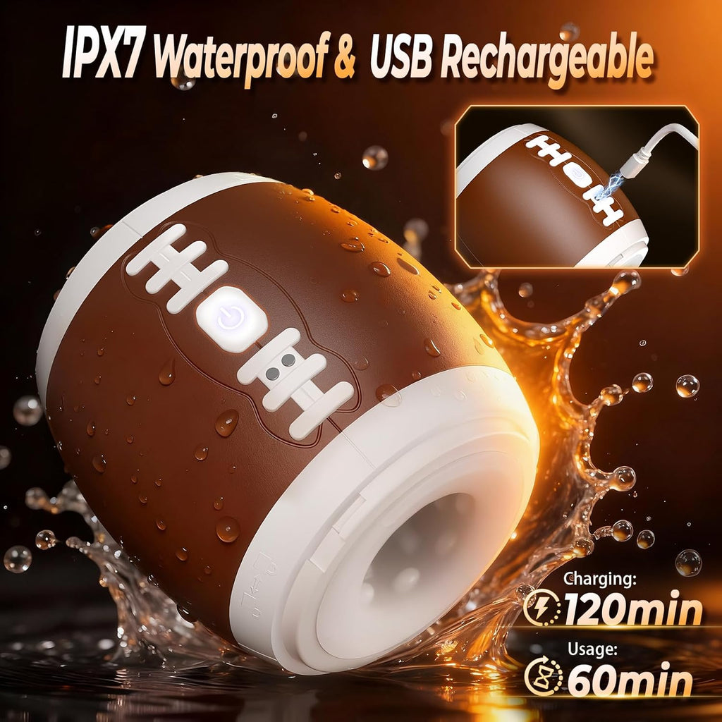 Men's football-shaped masturbator, 12 vibration modes, 3D TPE realistic inner sleeve.