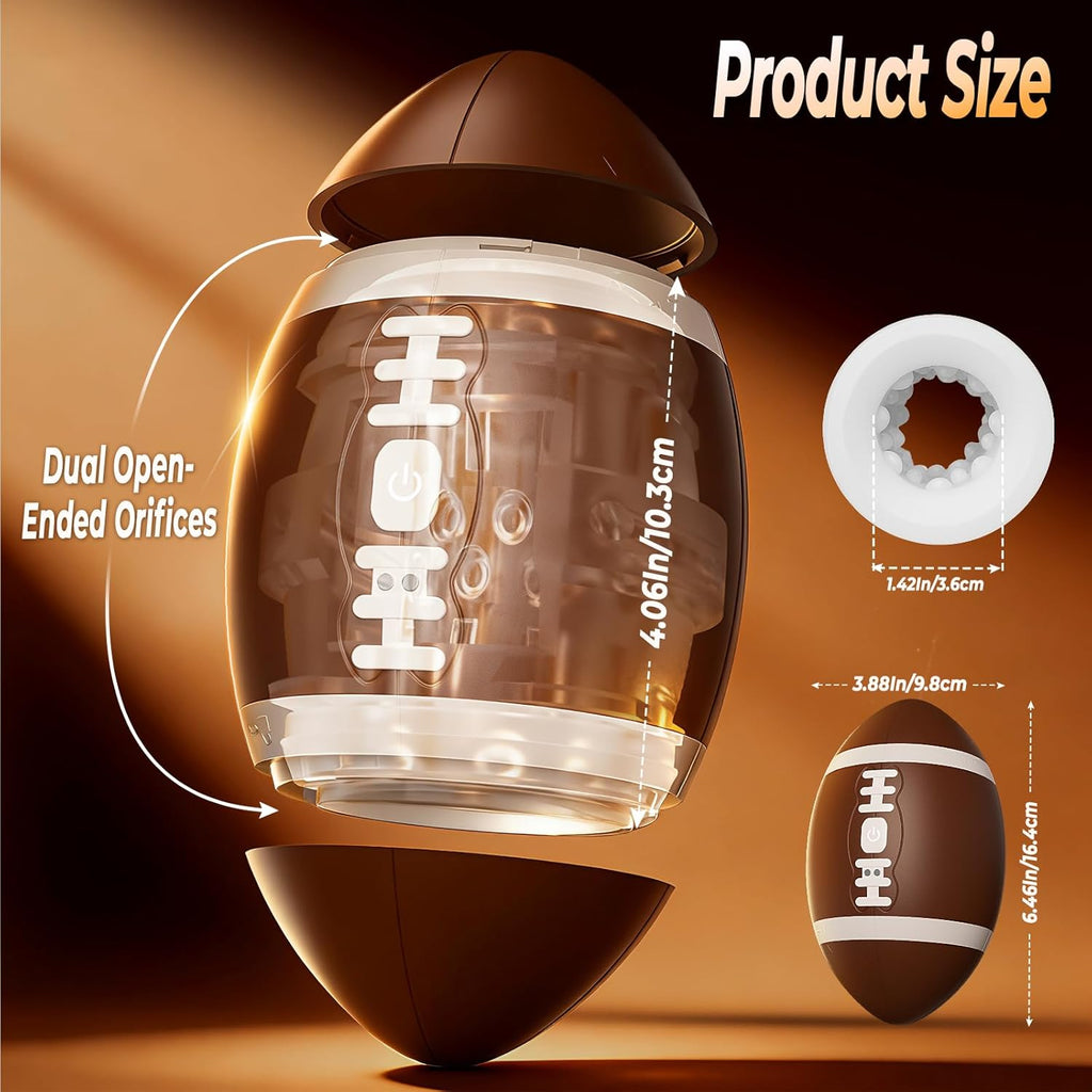 Men's football-shaped masturbator, 12 vibration modes, 3D TPE realistic inner sleeve.