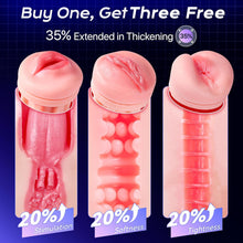 Load image into Gallery viewer, This male masturbation sex toy features 9 suction modes and 9 vibration modes, a pocket-sized vaginal model, and colored light stimulation
